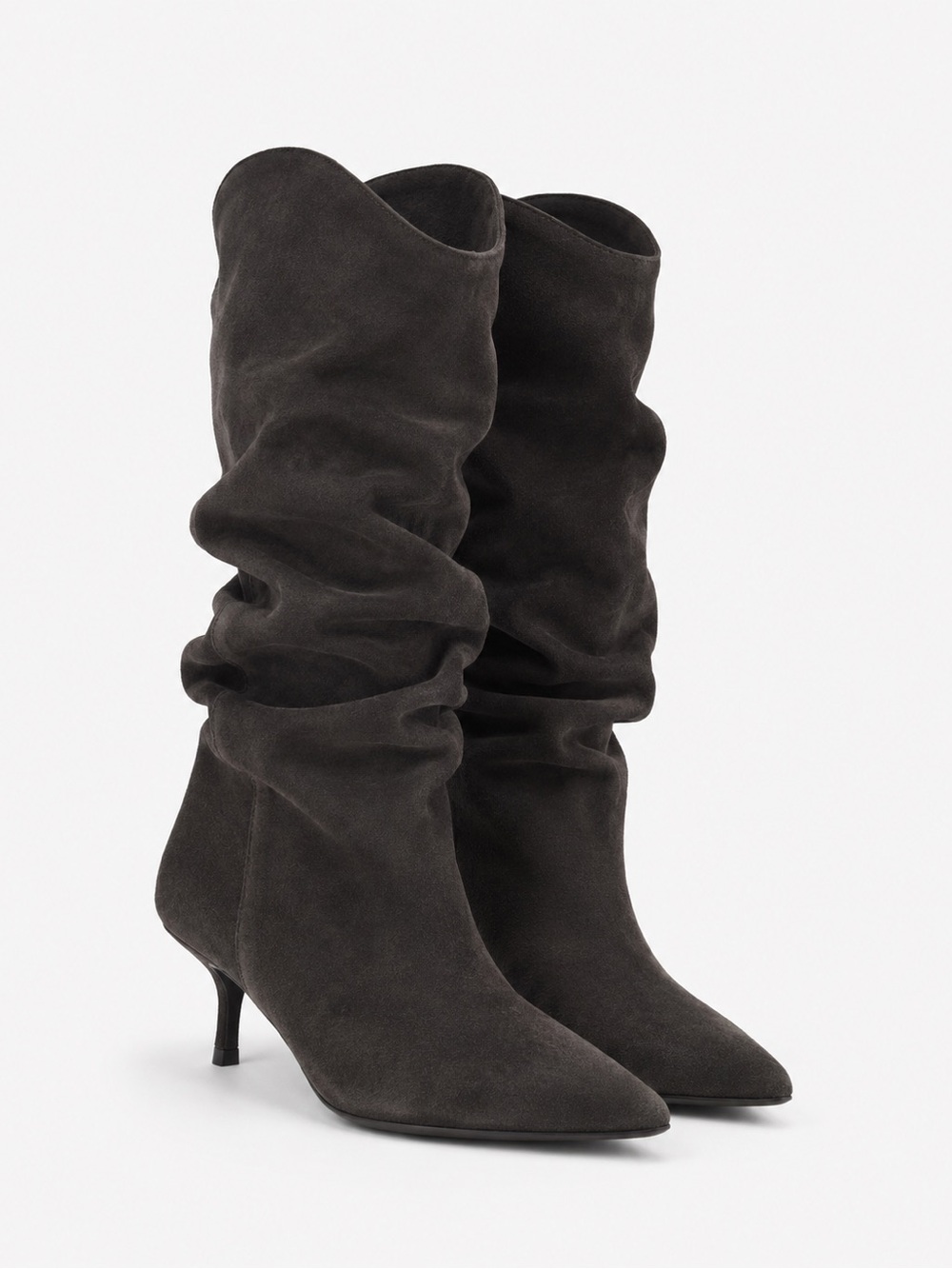 Zara Dark Charcoal Suede Slouch Kitten Heel Boots originally $169 mint condition